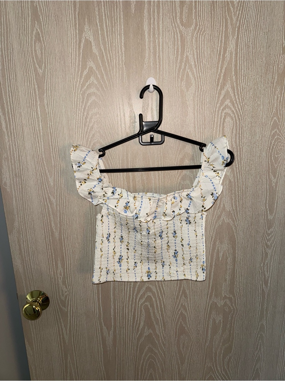 wild fable White Floral Smocked Ruffle Crop Top